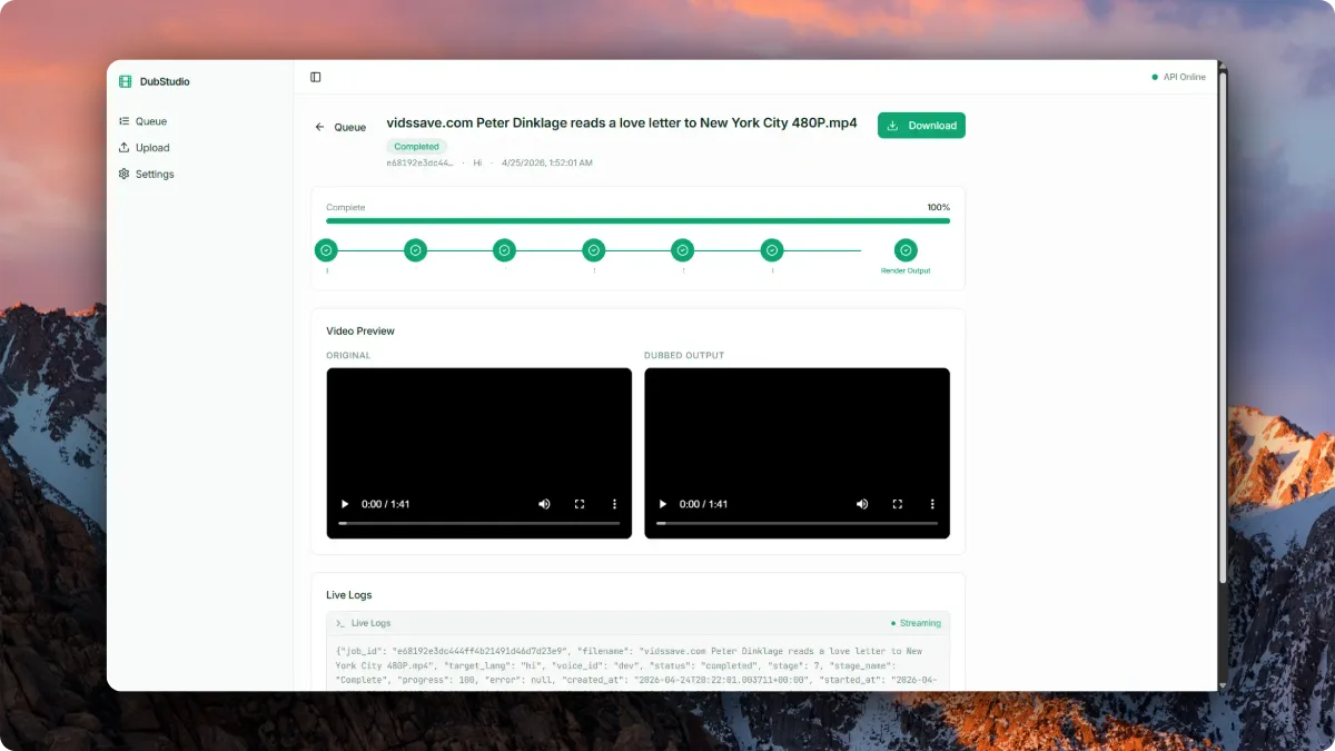 DubStudio multilingual video dubbing workflow
